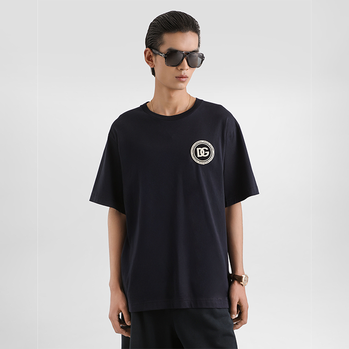 dolce & gabbana circular dg logo print cotton t shirt